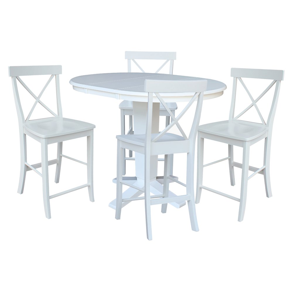 36 in Round Counter Height Dining Table with 12 in Leaf Pcs in White - 5 Pcs Set. Picture 5