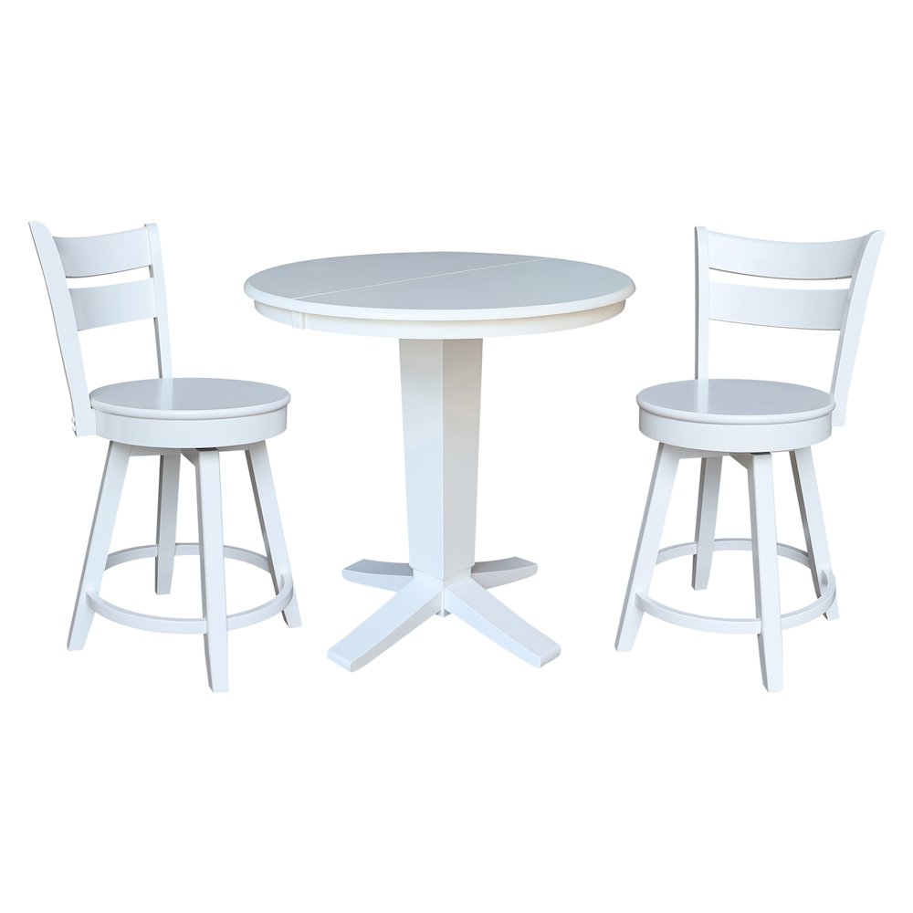 36 in Round Counter Height Dining Table with 12 in Leaf and 2 Stools - 3 Pcs Set. Picture 1