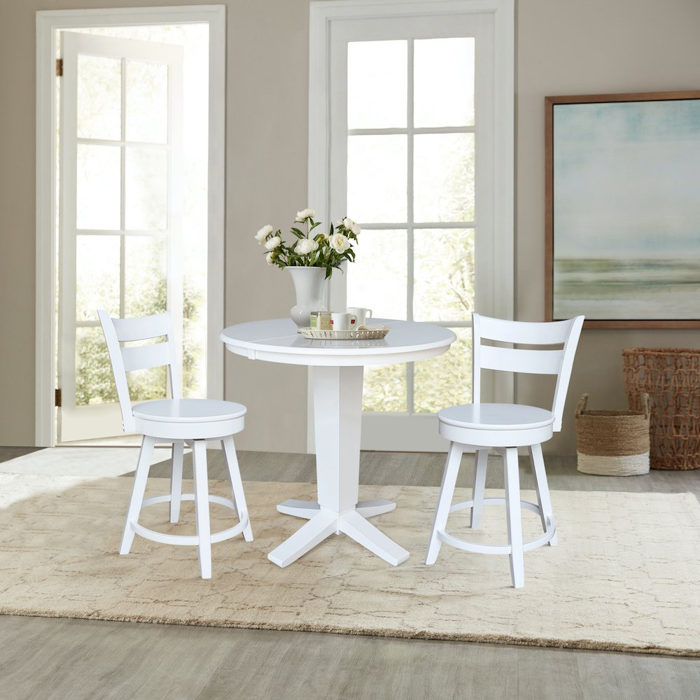 36 in Round Counter Height Dining Table with 12 in Leaf and 2 Stools - 3 Pcs Set. Picture 2