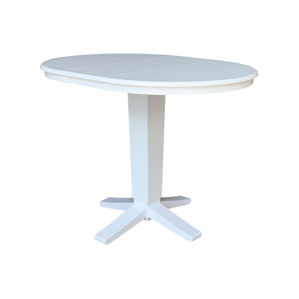 36 in Round Counter Height Dining Table with 12 in Leaf Pcs in White - 5 Pcs Set. Picture 4