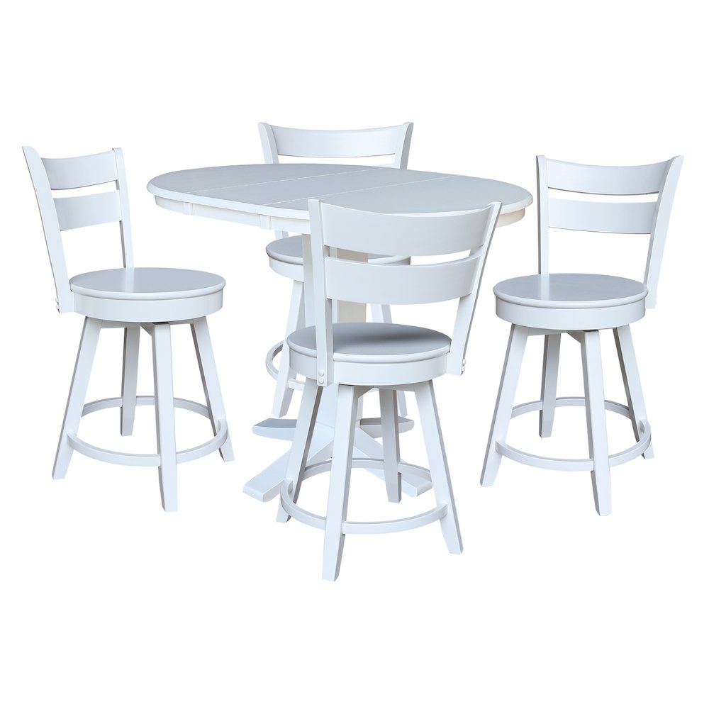 36 in Round Counter Height Dining Table with 12 in Leaf Pcs in White - 5 Pcs Set. Picture 5