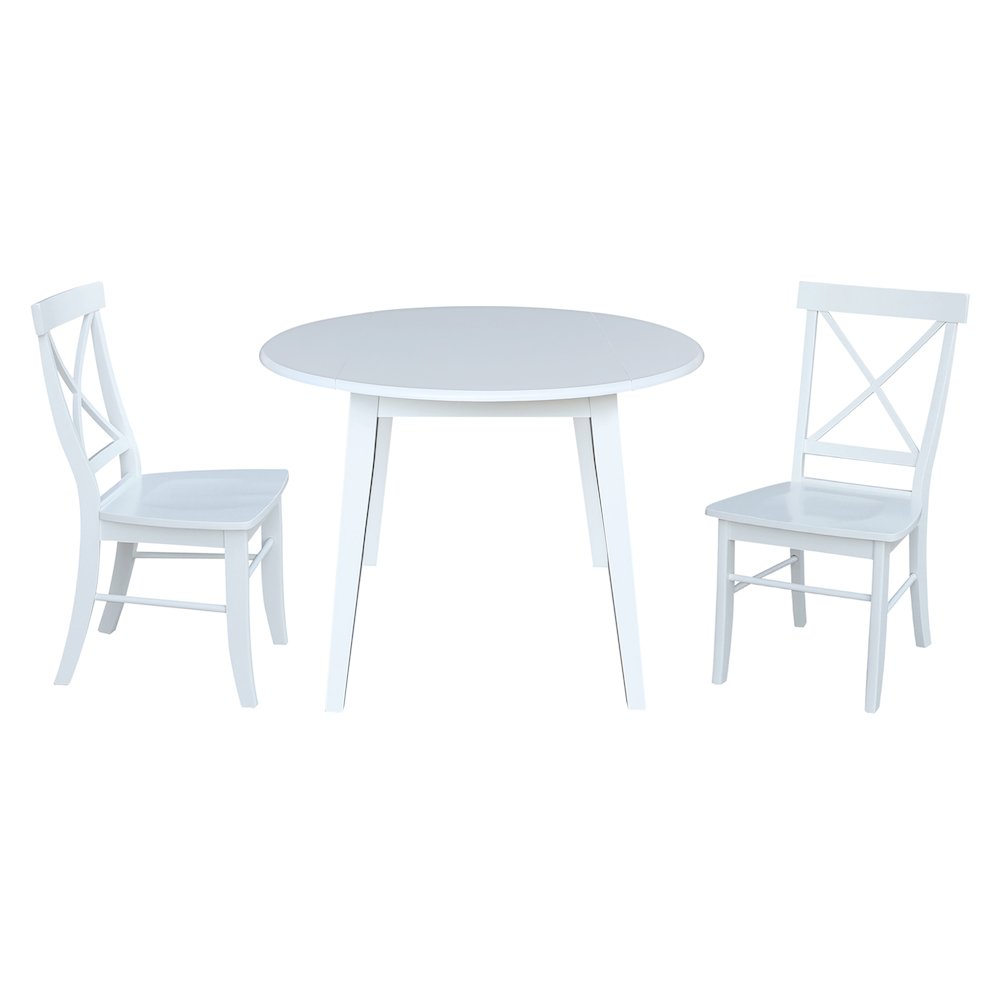 Set of 3 pcs - 42" Round Dual Drop Leaf Table with 2 RTA chairs. Picture 1