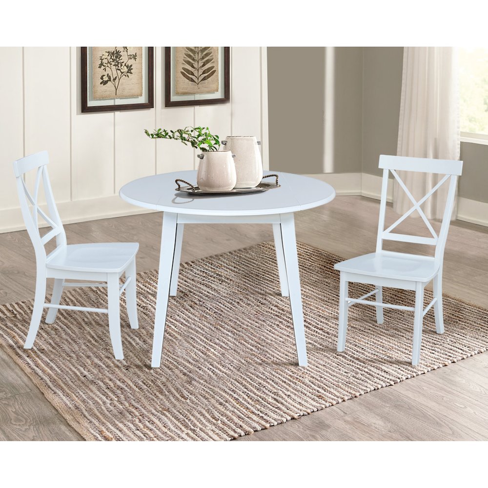 Set of 3 pcs - 42" Round Dual Drop Leaf Table with 2 RTA chairs. Picture 2