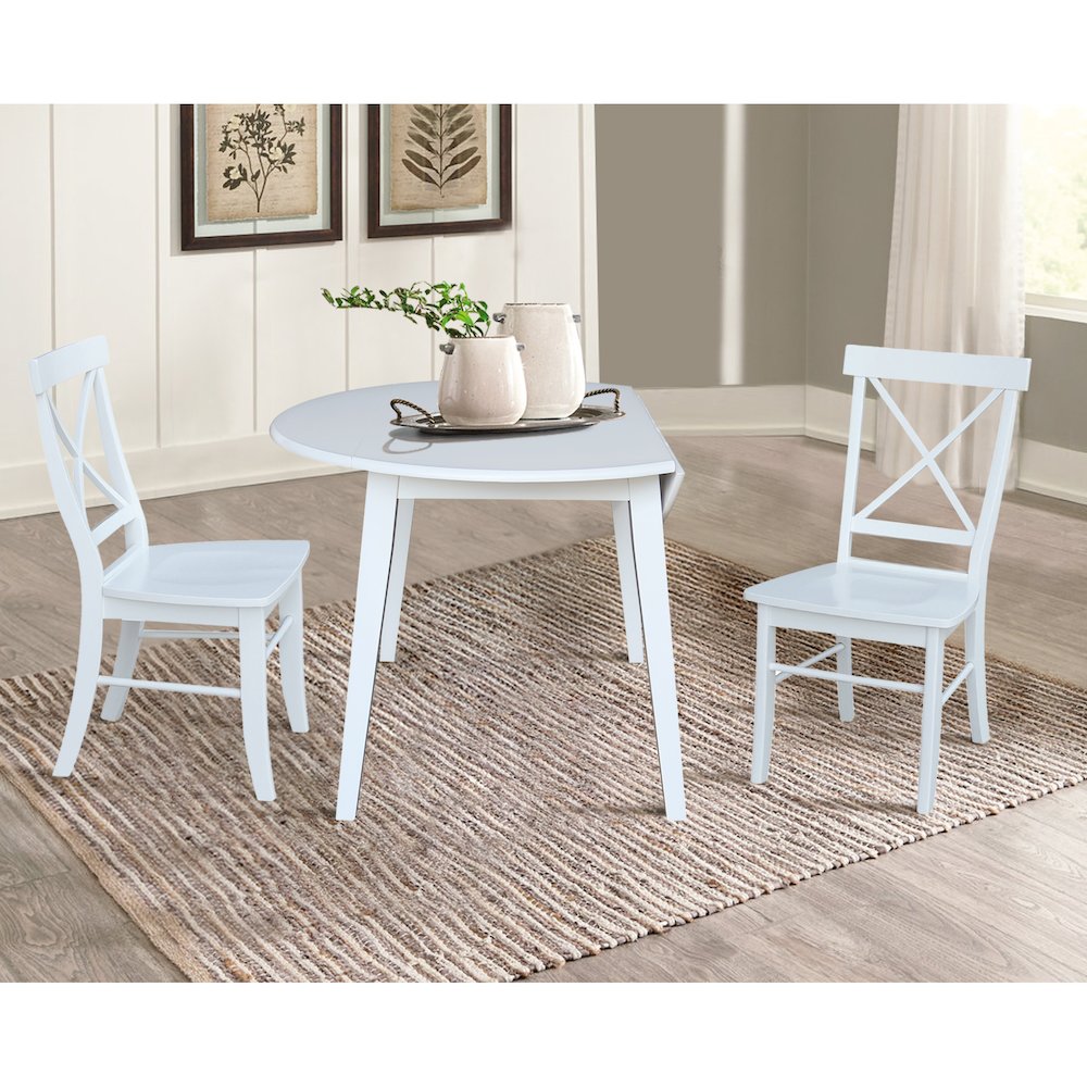 Set of 3 pcs - 42" Round Dual Drop Leaf Table with 2 RTA chairs. Picture 3