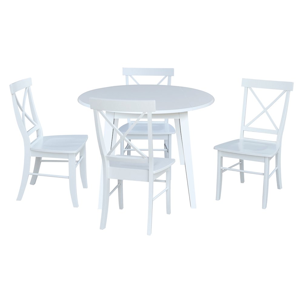 Set of 5 pcs - 42" Round Dual Drop Leaf Table with 4 RTA chairs. Picture 1