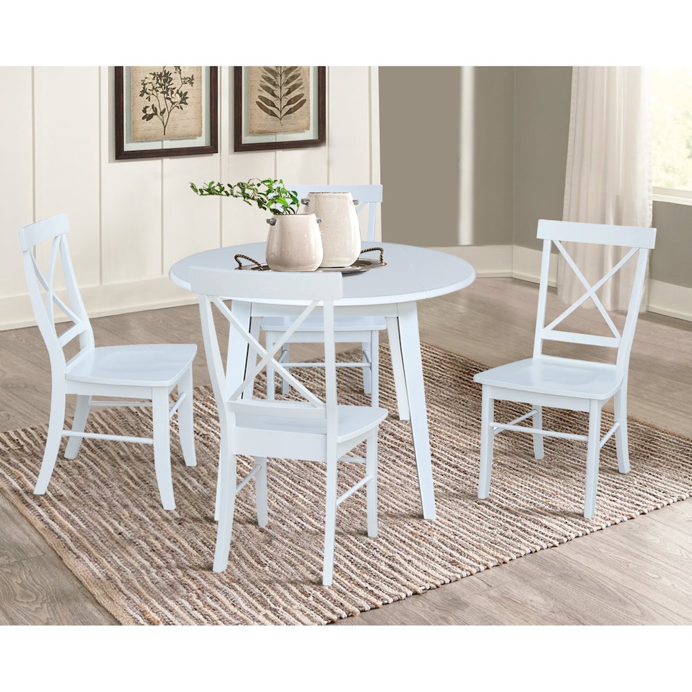 Set of 5 pcs - 42" Round Dual Drop Leaf Table with 4 RTA chairs. Picture 3
