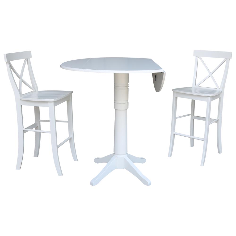 42 In Round Pedestal Bar Height Table with 2 Bar Height Stools. Picture 1