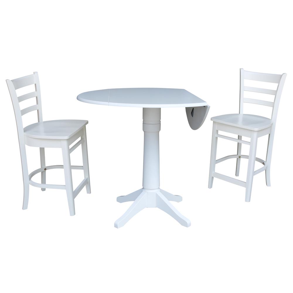 42 In Round Pedestal Gathering Height Table with 2 Counter Height Stools. Picture 1