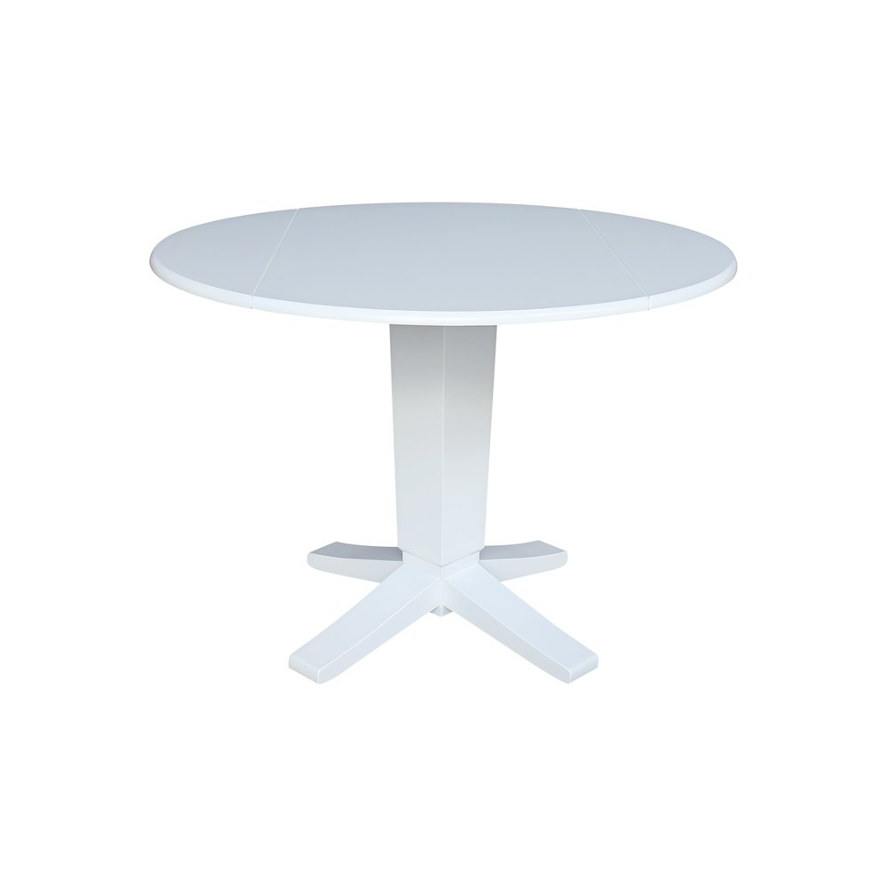 42 in Round Dual Drop Leaf Pedestal Dining Table in White. Picture 8