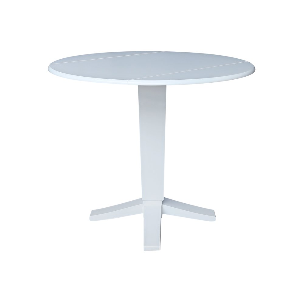 42 in Round Dual Drop Leaf Pedestal Counter Height Dining Table in White. Picture 4