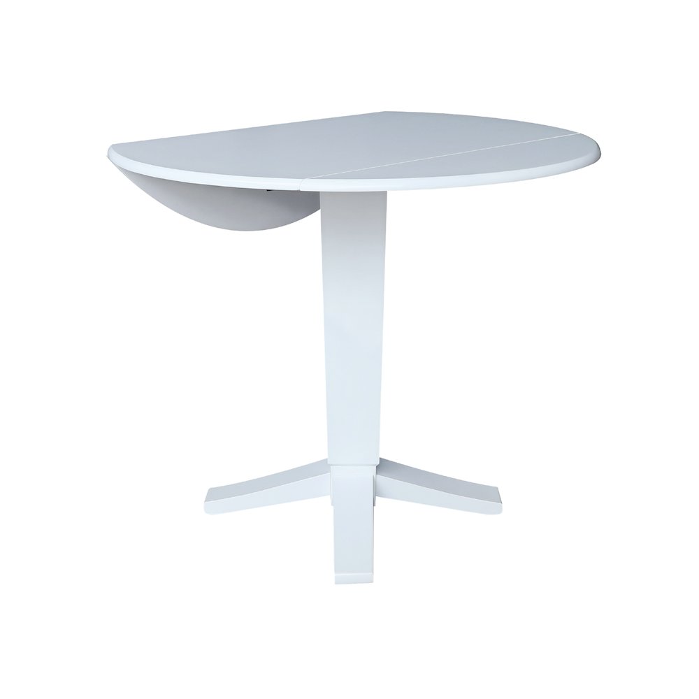 42 in Round Dual Drop Leaf Pedestal Counter Height Dining Table in White. Picture 2