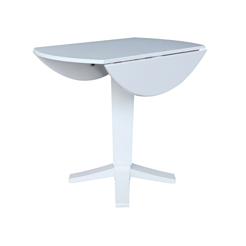 42 in Round Dual Drop Leaf Pedestal Counter Height Dining Table in White. Picture 3