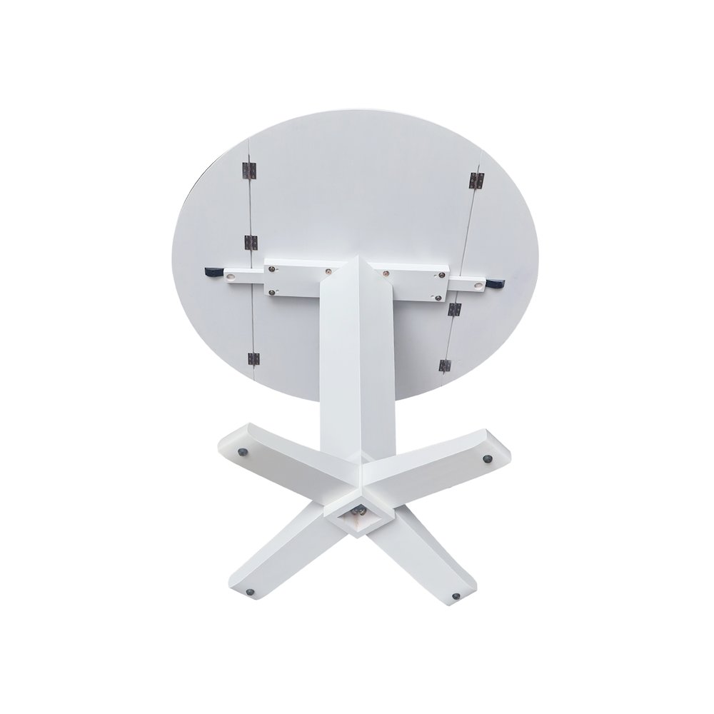 42 in Round Dual Drop Leaf Pedestal Counter Height Dining Table in White. Picture 5