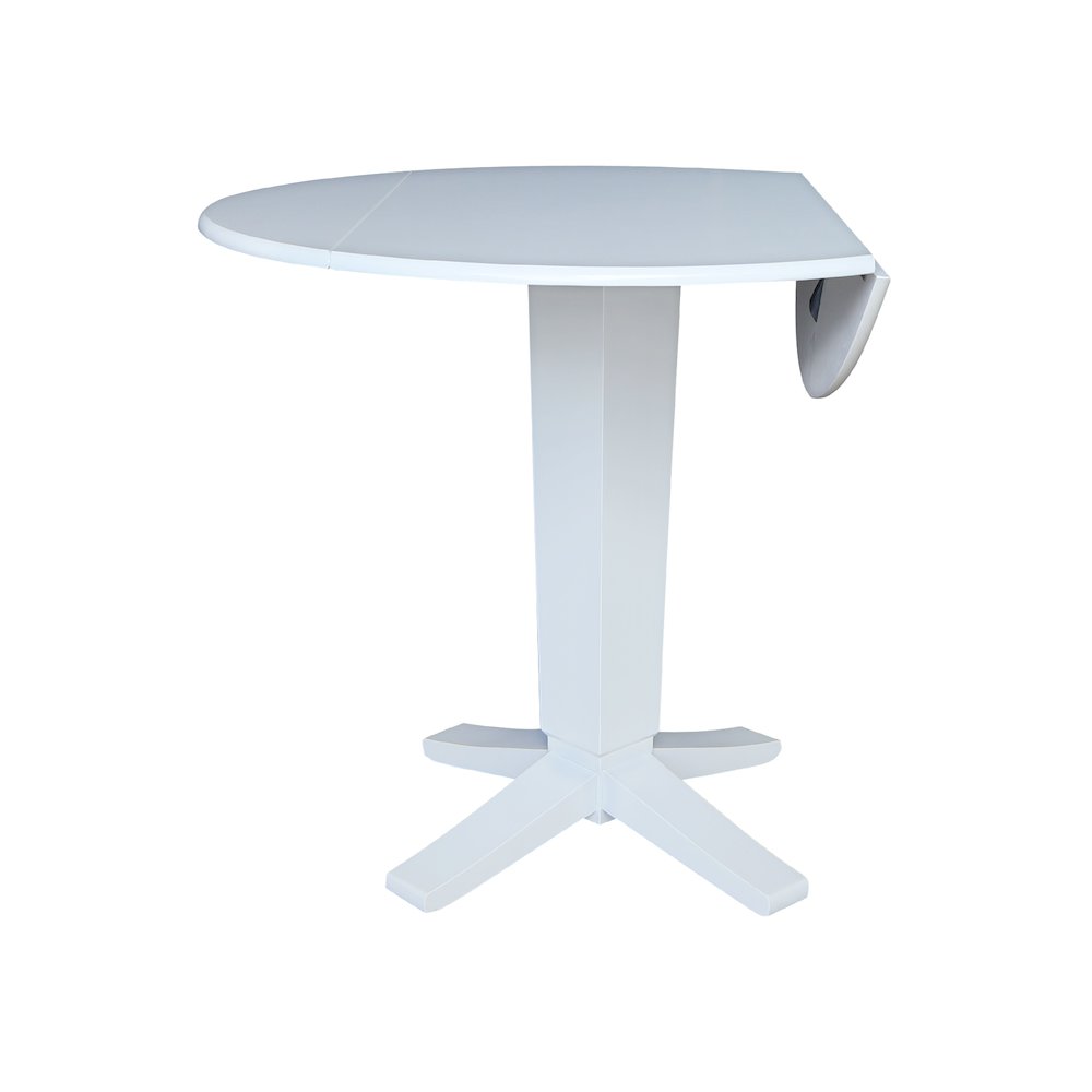42 in Round Dual Drop Leaf Pedestal Counter Height Dining Table in White. Picture 6