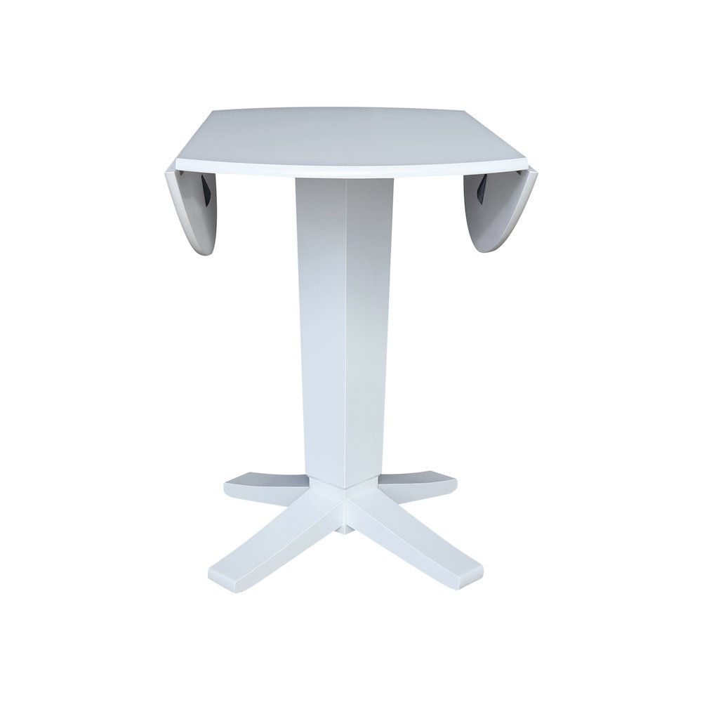 42 in Round Dual Drop Leaf Pedestal Counter Height Dining Table in White. Picture 7