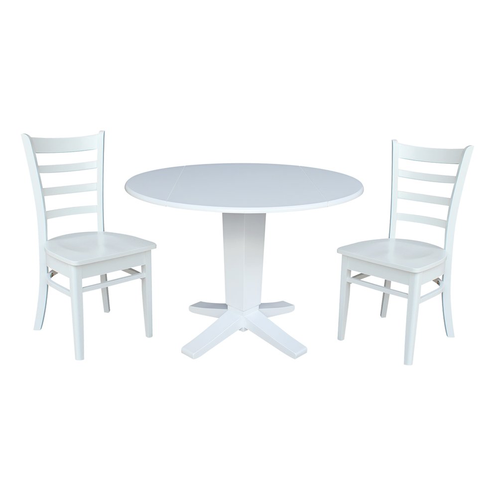 42 in Round Drop Leaf Pedestal Table with 2 Dining Chairs in White - 3 Piece Set. Picture 7