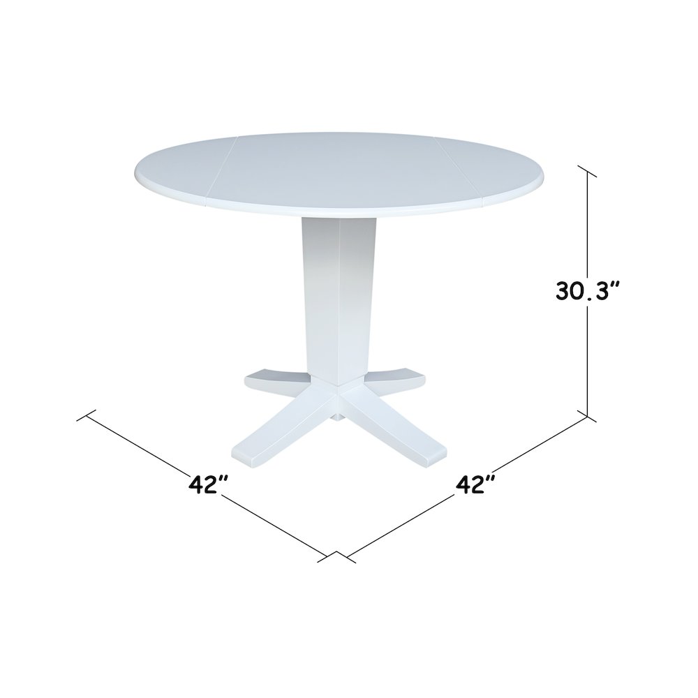 42 in Round Dual Drop Leaf Pedestal Dining Table in White. Picture 1