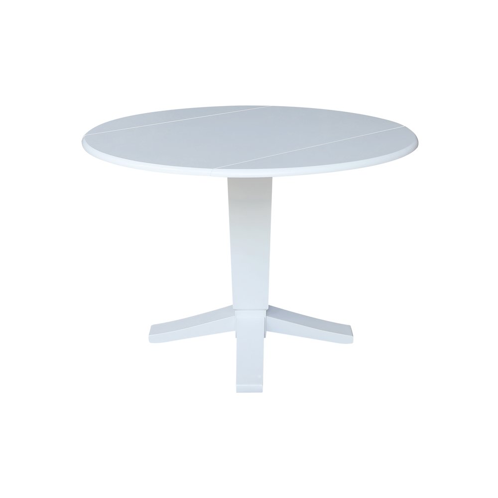 42 in Round Dual Drop Leaf Pedestal Dining Table in White. Picture 4