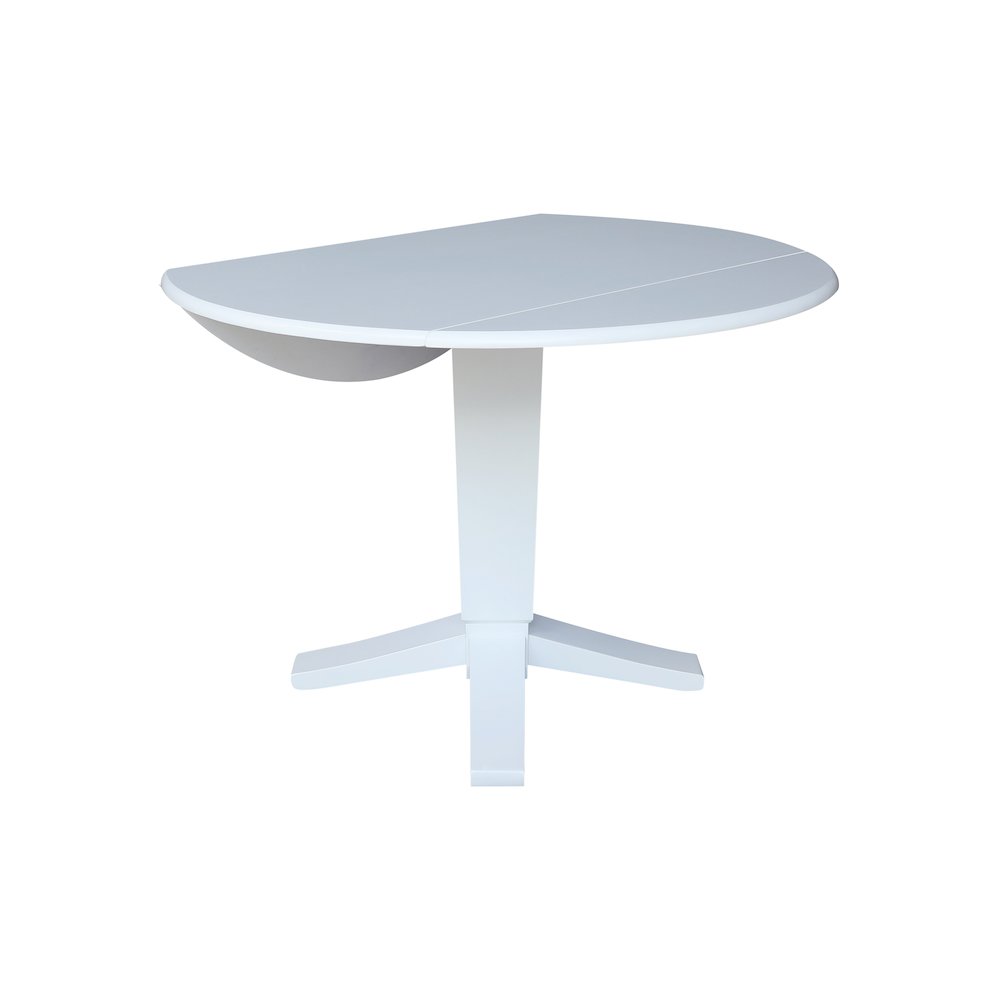 42 in Round Dual Drop Leaf Pedestal Dining Table in White. Picture 2