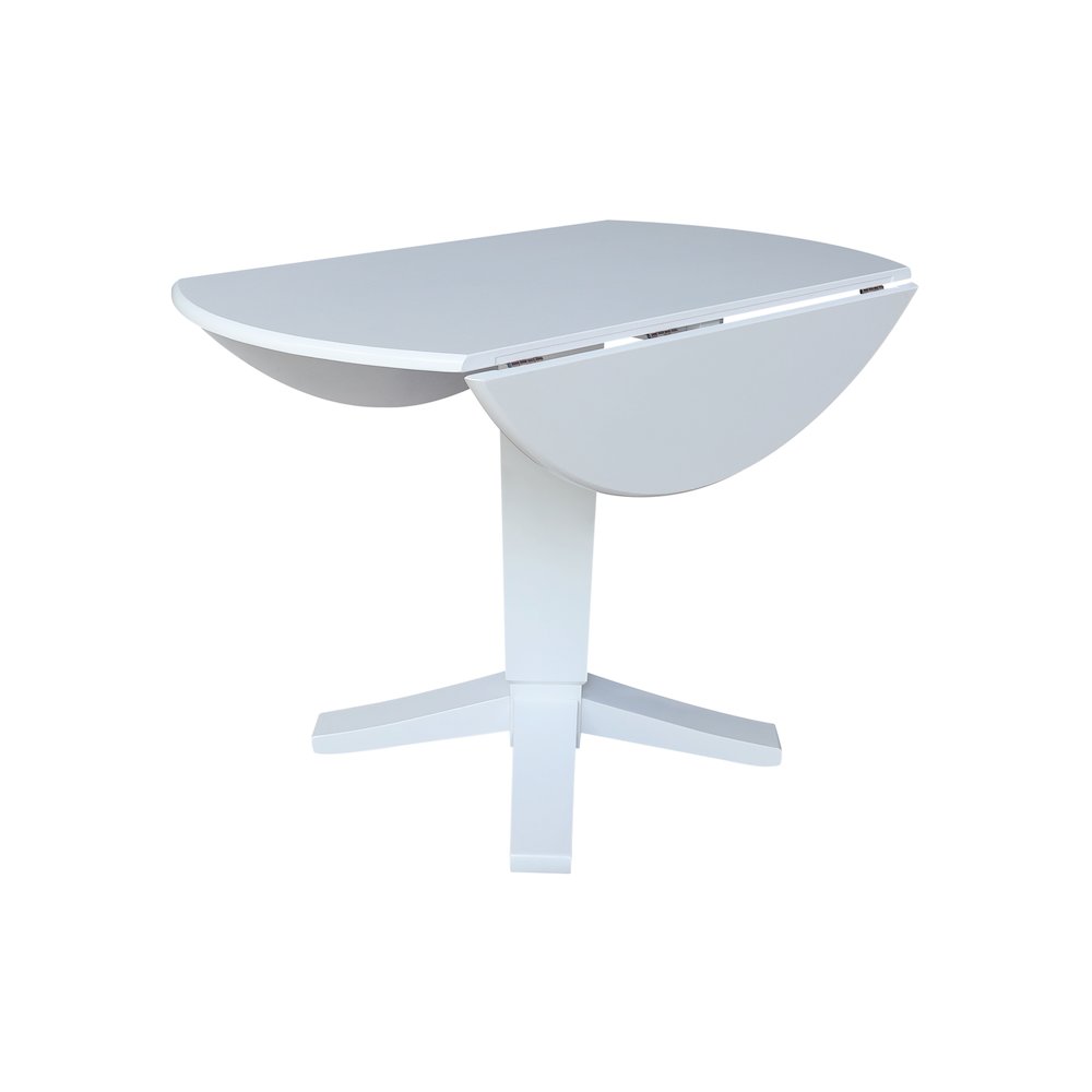 42 in Round Dual Drop Leaf Pedestal Dining Table in White. Picture 3