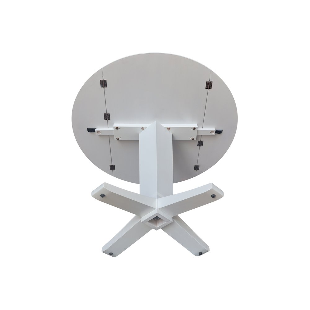 42 in Round Dual Drop Leaf Pedestal Dining Table in White. Picture 5