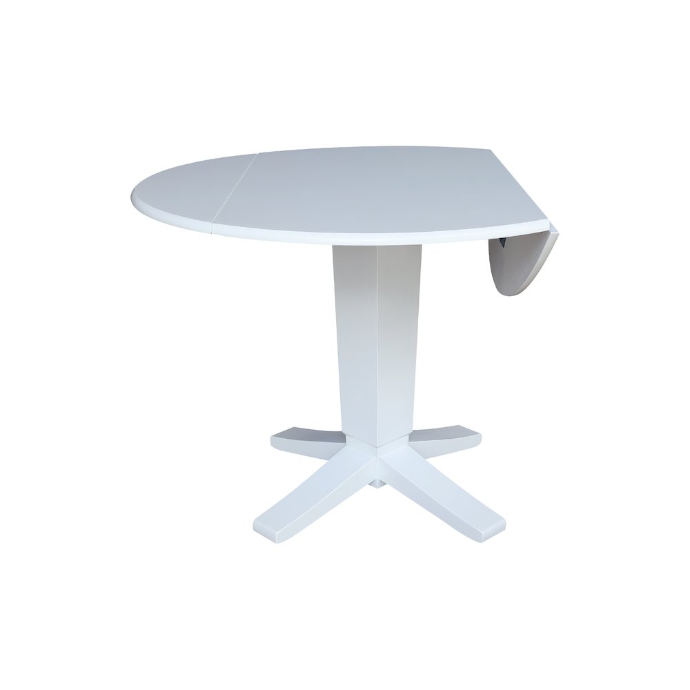 42 in Round Dual Drop Leaf Pedestal Dining Table in White. Picture 6