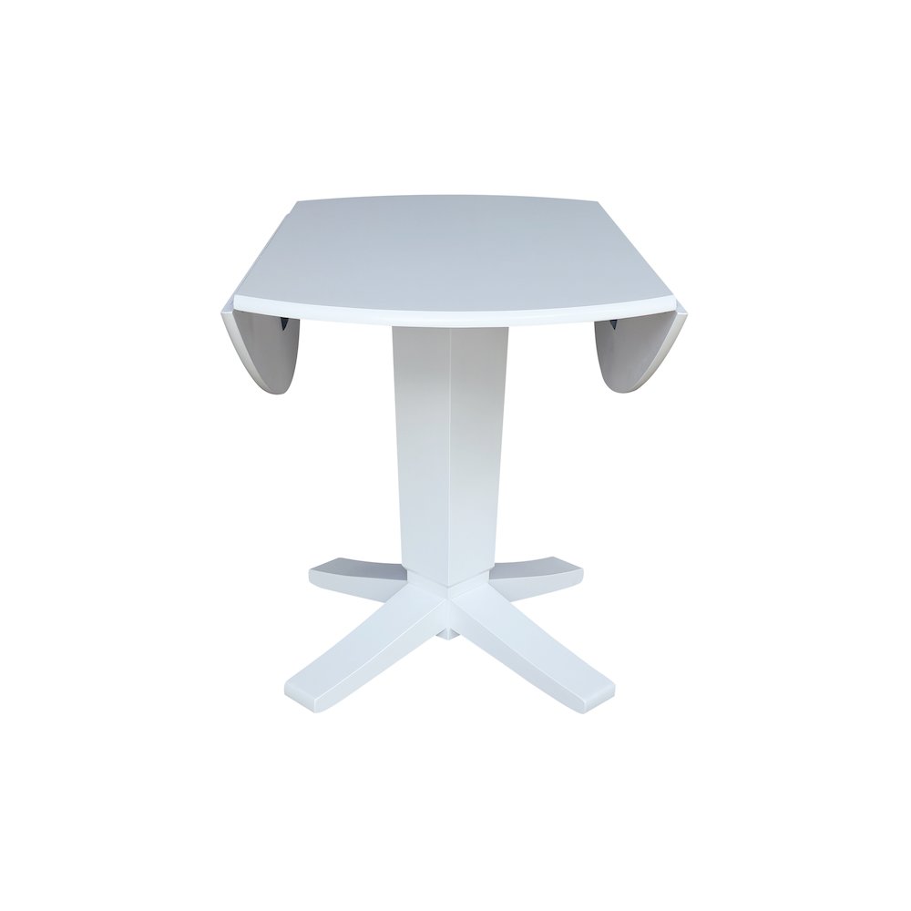42 in Round Dual Drop Leaf Pedestal Dining Table in White. Picture 7