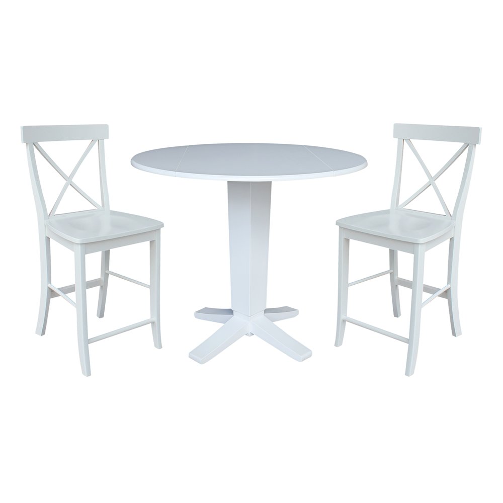 42 in Counter Height Dining Table with 2 Stools in White - 3 Piece Set. Picture 1