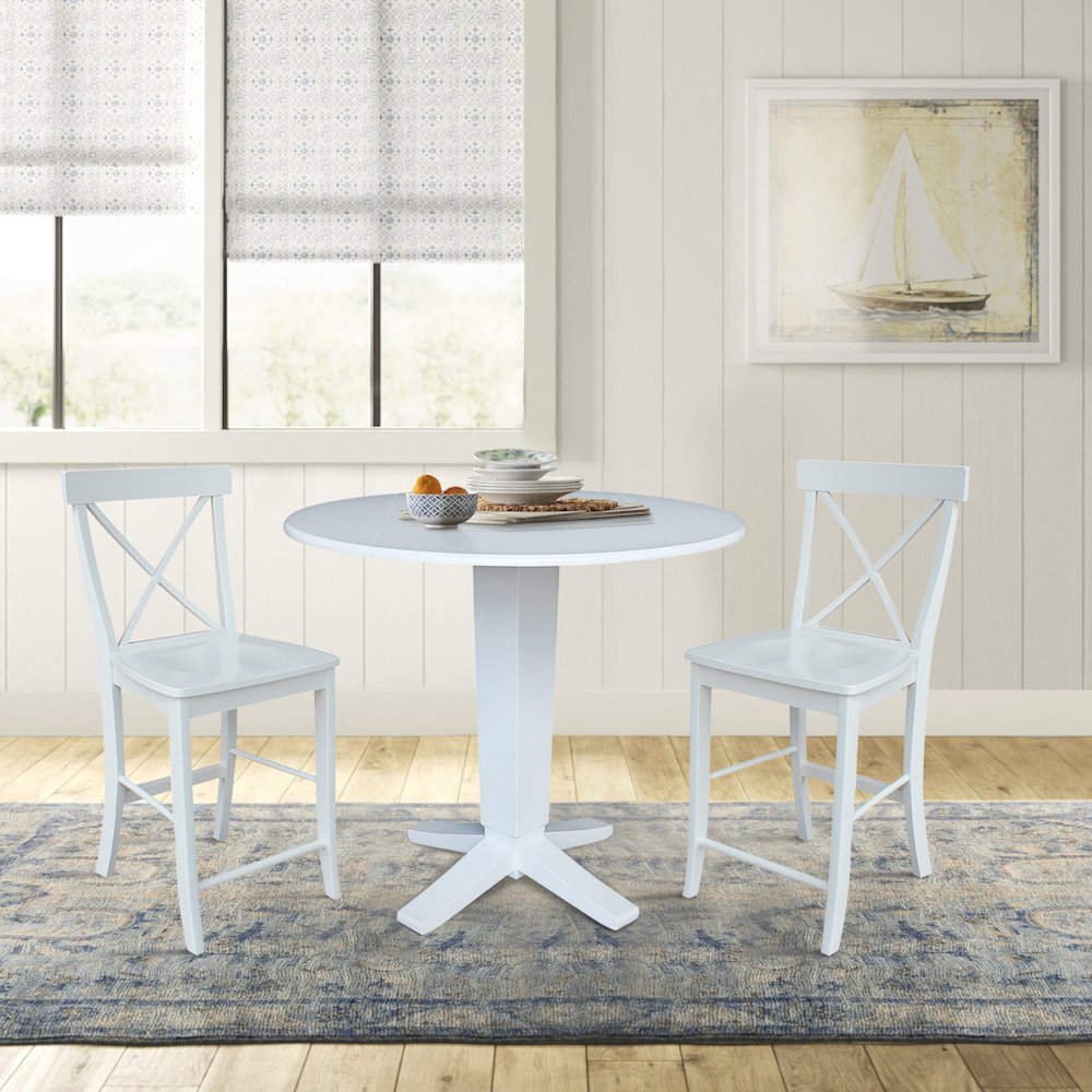 42 in Counter Height Dining Table with 2 Stools in White - 3 Piece Set. Picture 2