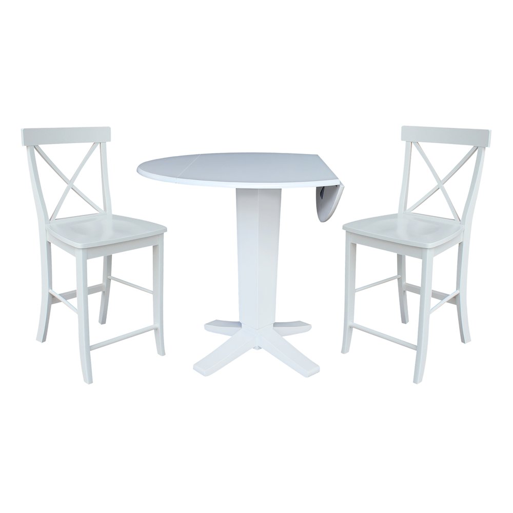 42 in Counter Height Dining Table with 2 Stools in White - 3 Piece Set. Picture 6