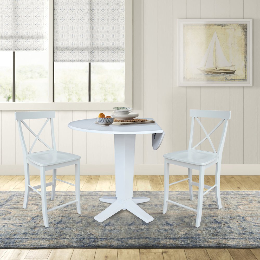 42 in Counter Height Dining Table with 2 Stools in White - 3 Piece Set. Picture 5