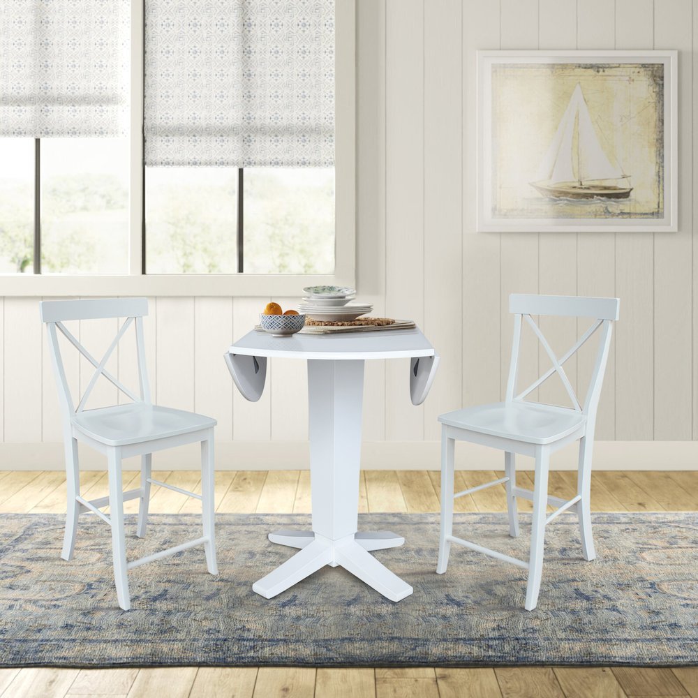 42 in Counter Height Dining Table with 2 Stools in White - 3 Piece Set. Picture 7