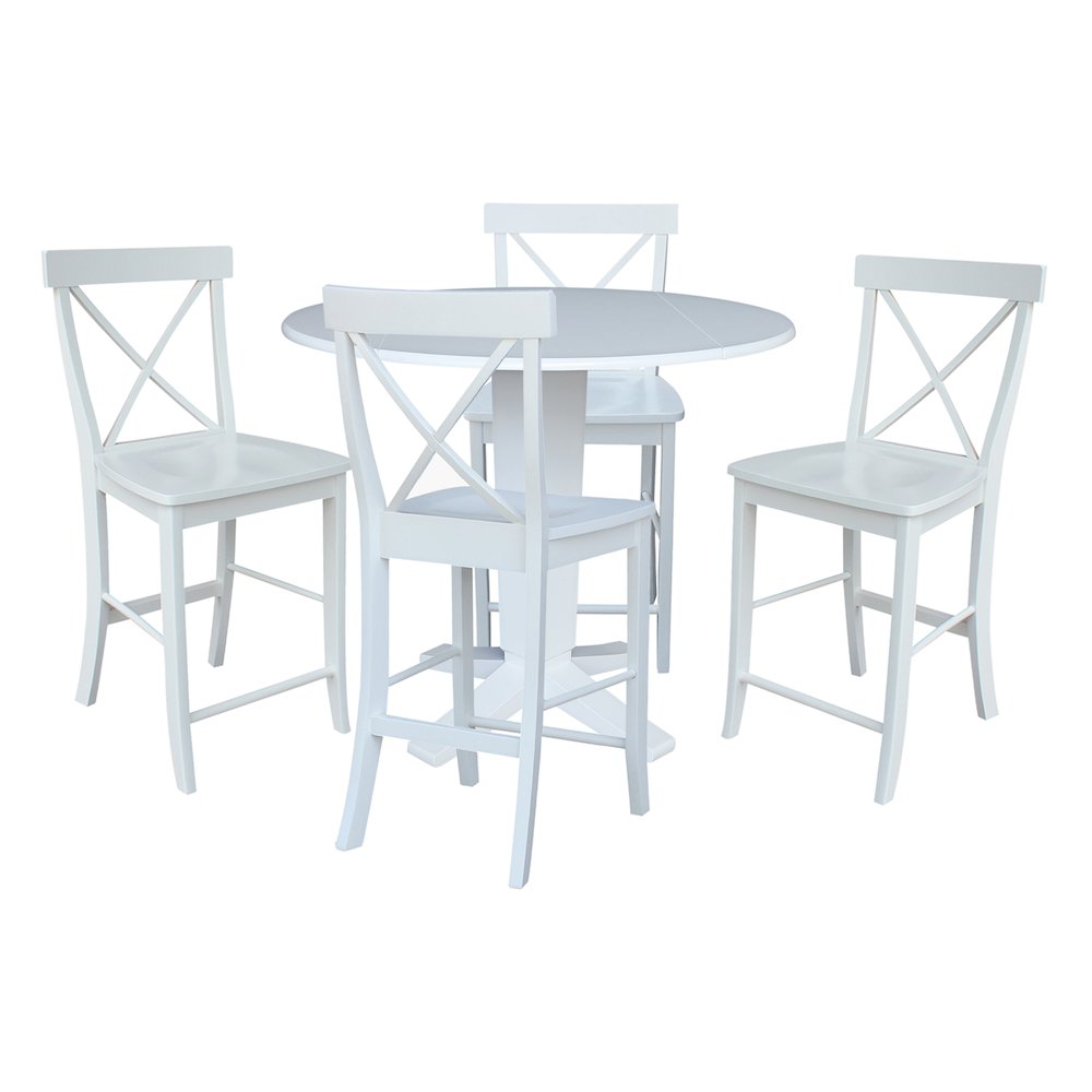 42 in Counter Height Dining Table with 4 Stools in White - 5 Piece Set. Picture 1