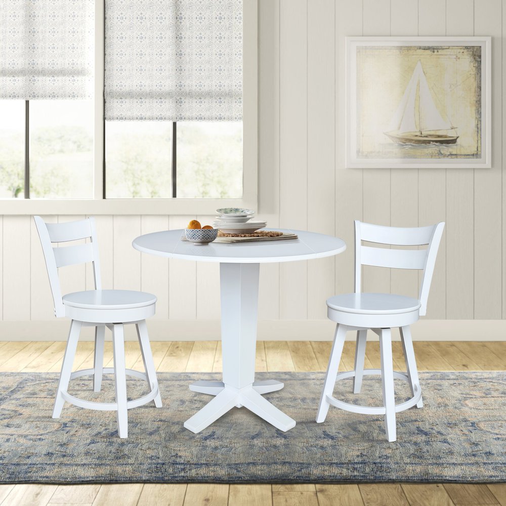 42 in Counter Height Dining Table with 2 Stools in White - 3 Piece Set. Picture 2