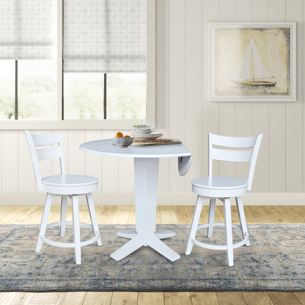42 in Counter Height Dining Table with 2 Stools in White - 3 Piece Set. Picture 5
