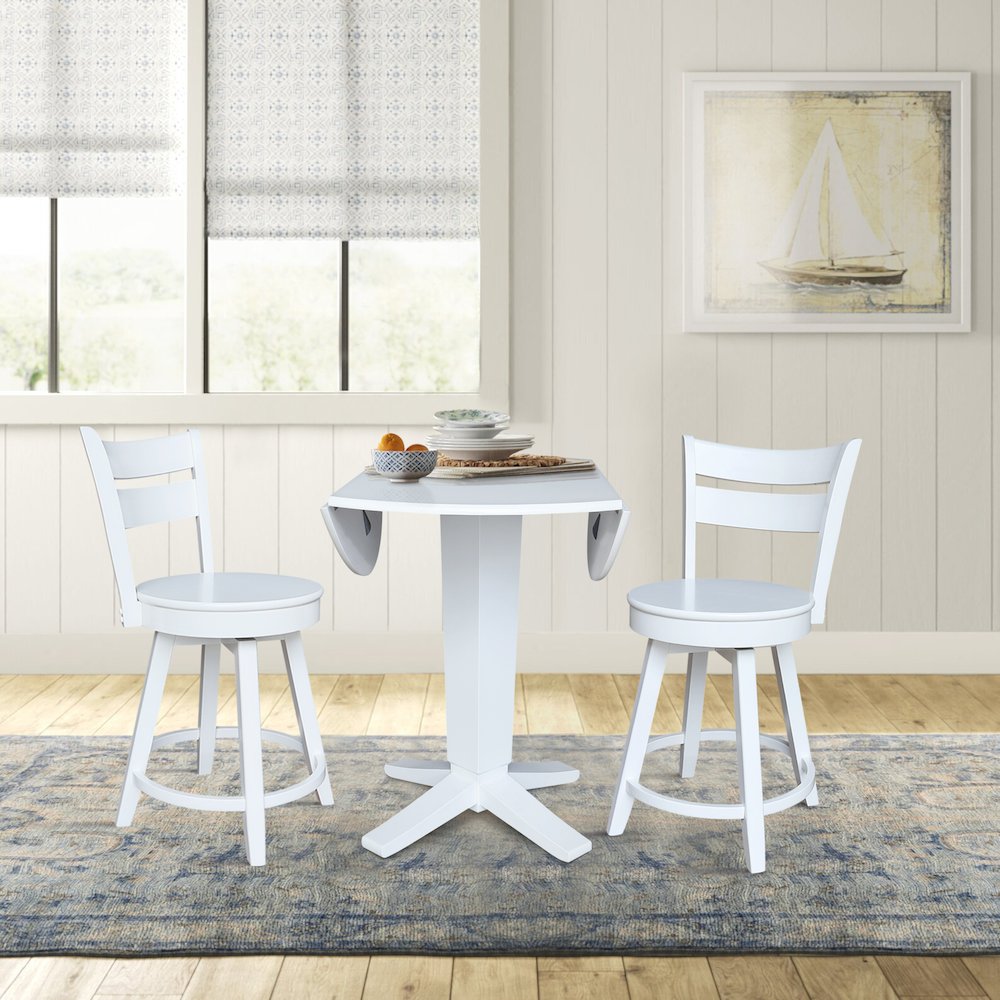 42 in Counter Height Dining Table with 2 Stools in White - 3 Piece Set. Picture 7