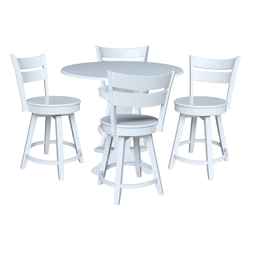 42 in Counter Height Dining Table with 4 Stools in White - 5 Piece Set. Picture 1