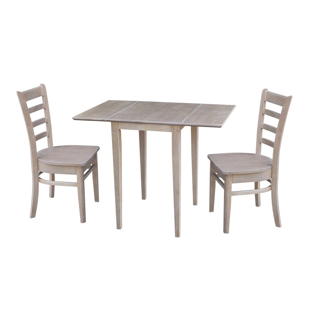 Small Dual Drop Leaf Table with Two Chairs, Washed Gray Taupe. Picture 3