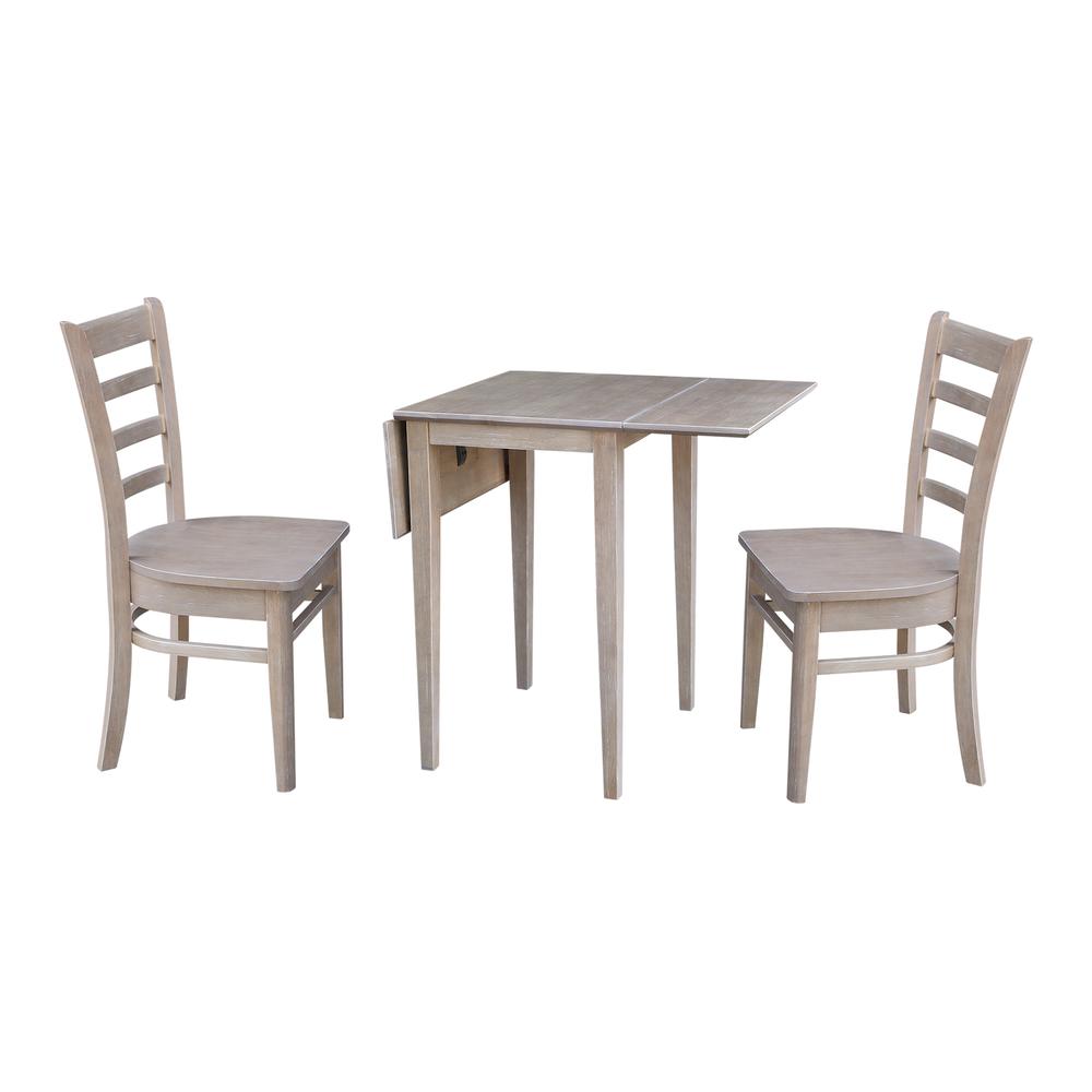 Small Dual Drop Leaf Table with Two Chairs, Washed Gray Taupe. Picture 1