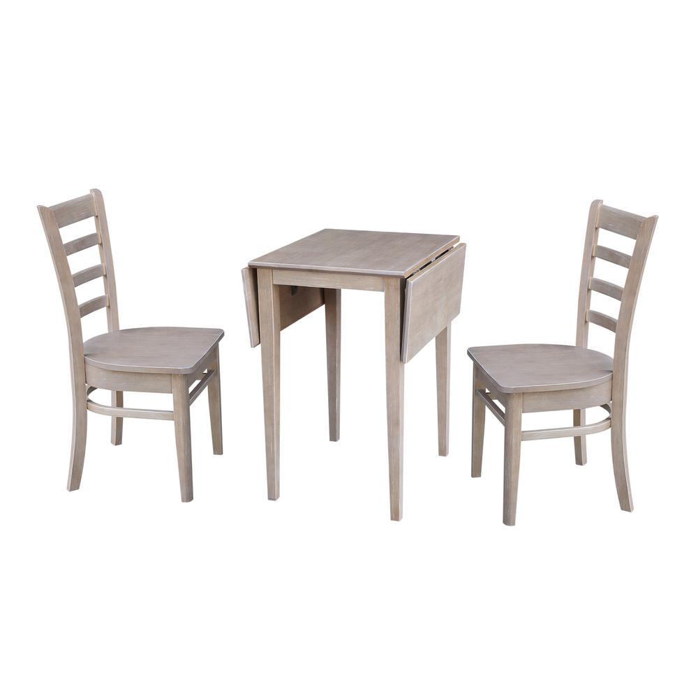Small Dual Drop Leaf Table with Two Chairs, Washed Gray Taupe. Picture 2