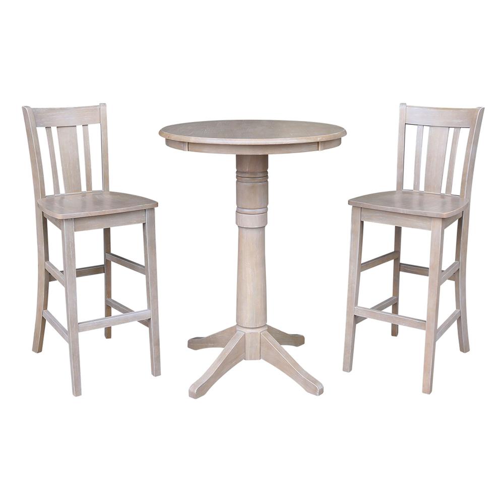 30" Round Pedestal Bar Height Table With 2 San Remo  Bar Height Stools. Picture 1
