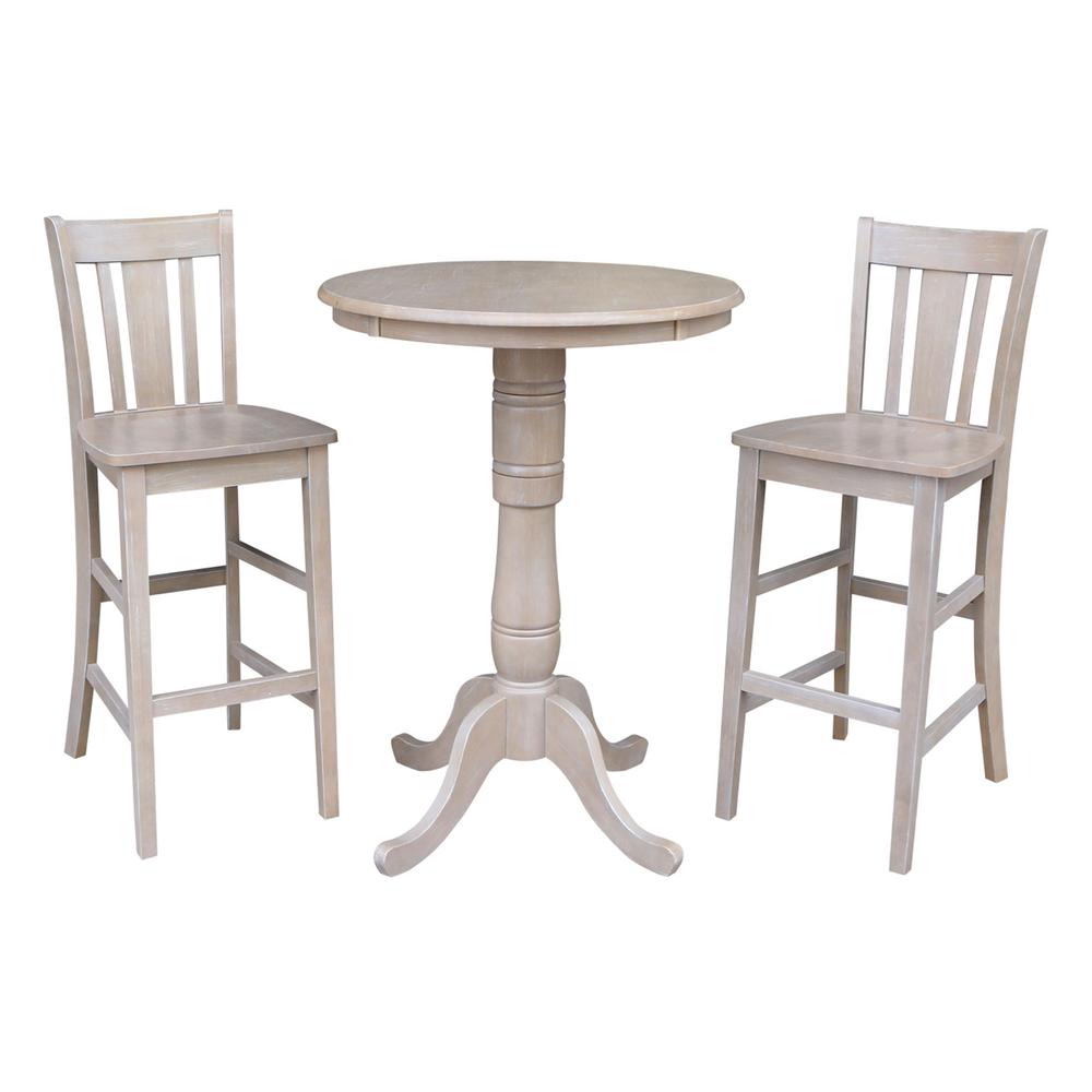 30" Round Pedestal Bar Height Table With 2 San Remo  Bar Height Stools. Picture 1
