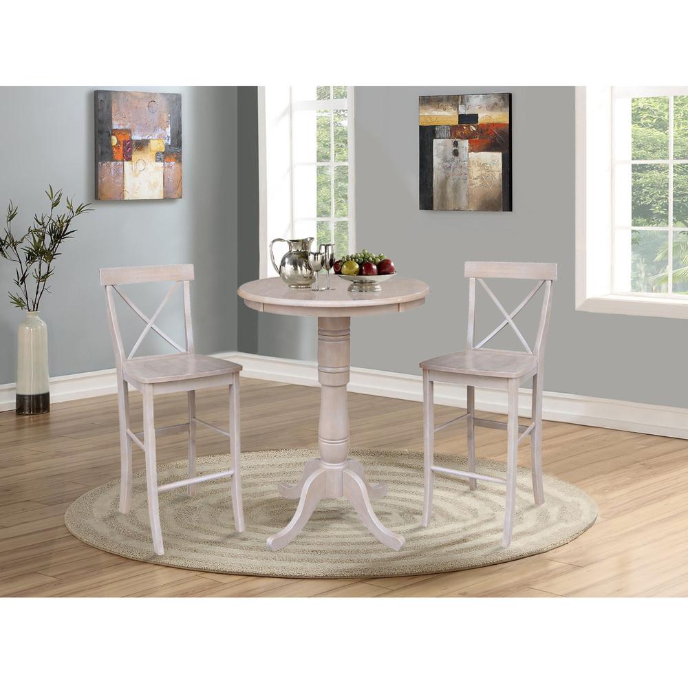 30" Round Pedestal Bar Height Table With 2 X-Back  Bar Height Stools. Picture 2