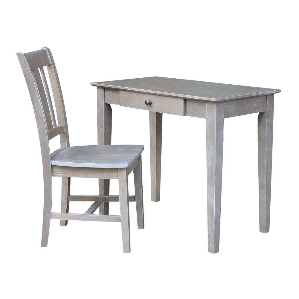 Desk With Drawer - Small Size And Chair, Washed Gray Taupe. Picture 2