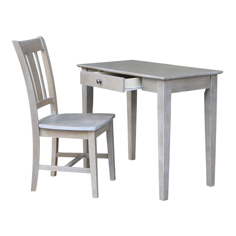 Desk With Drawer - Small Size And Chair, Washed Gray Taupe. Picture 1