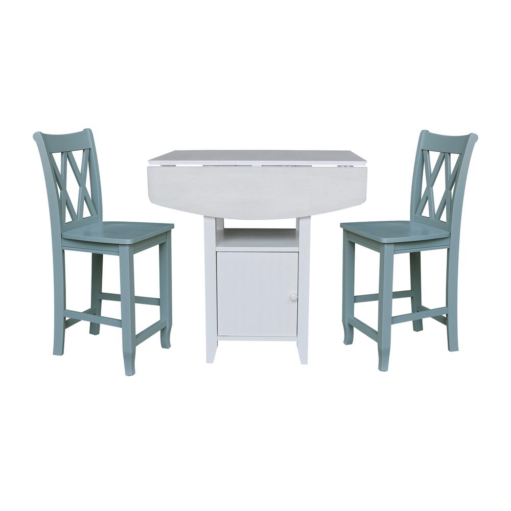 Dual Drop Leaf Bistro Table Counter Height With Storage, 2 Counter Height Stools. Picture 3