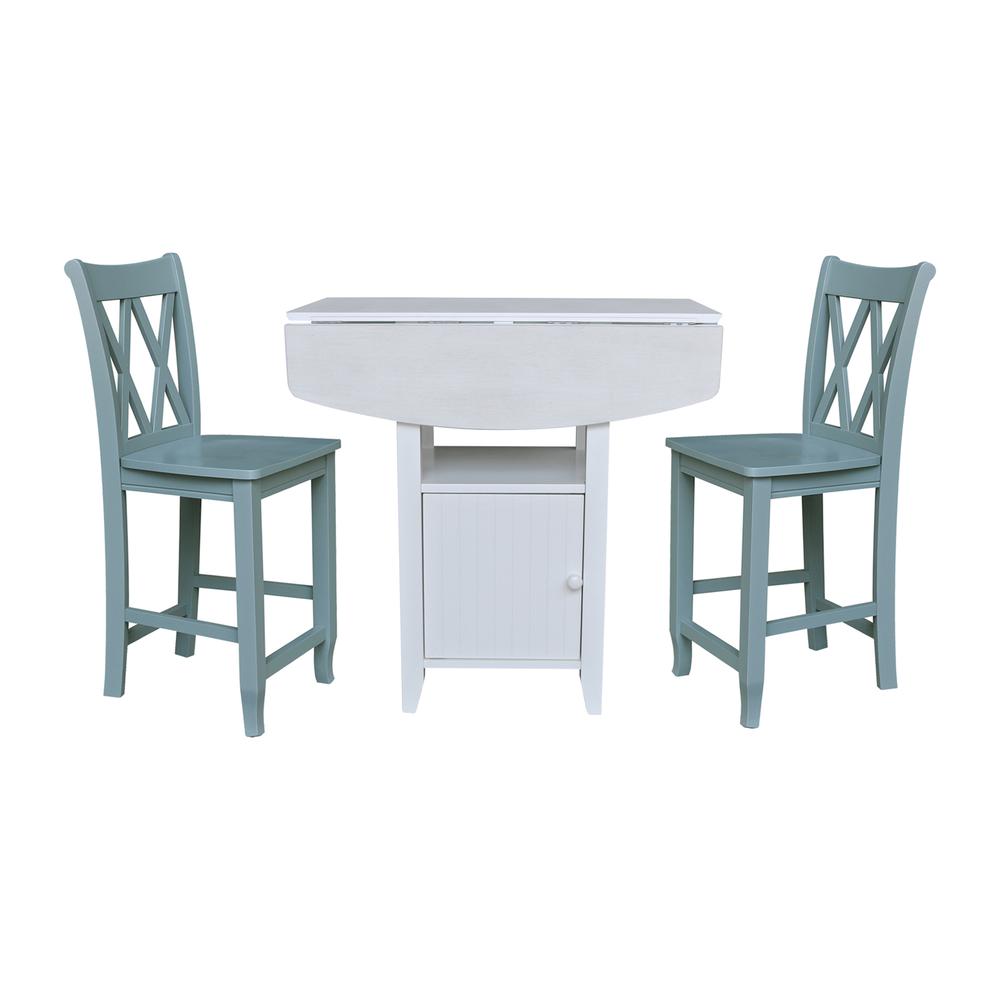 Dual Drop Leaf Bistro Table Counter Height With Storage, 2 Counter Height Stools. Picture 5