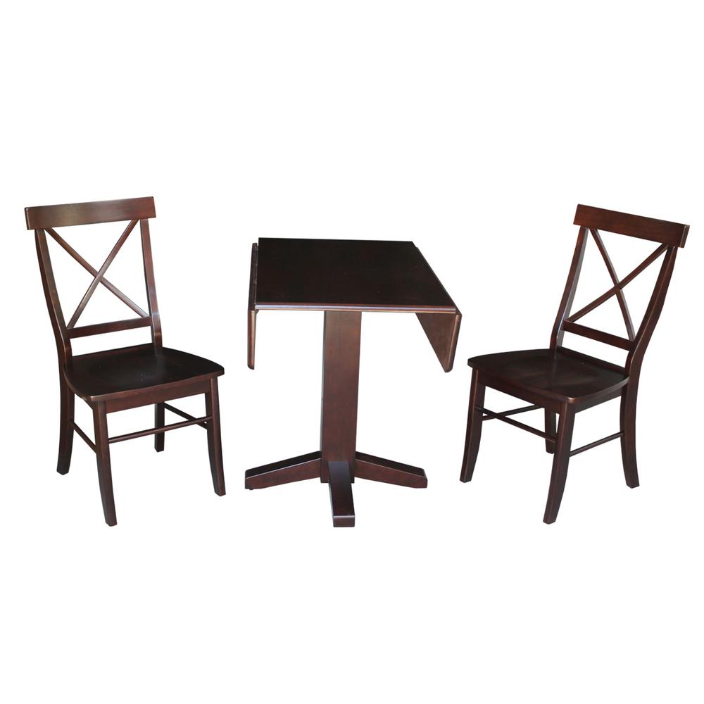 36" Square Dual Drop Leaf Table With 2 X-Back Chairs. Picture 1