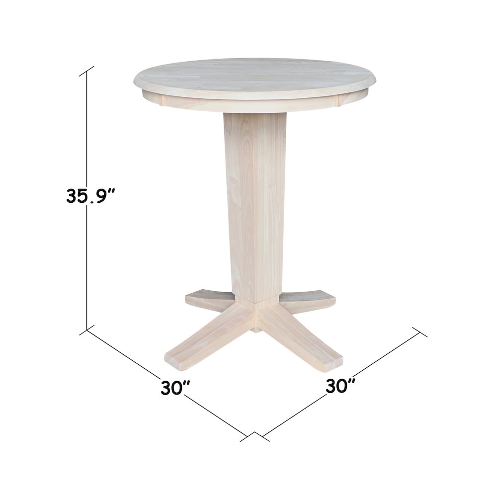 30 in Round Top Counter Height Pedestal Dining Table in Unfinished. Picture 2