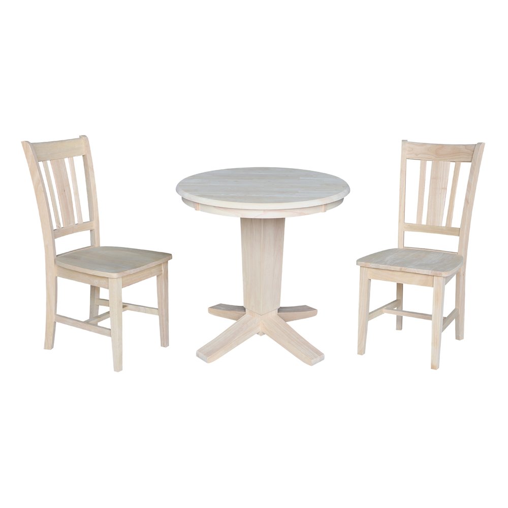 30 in Round Top Pedestal Dining Table with 2 Dining Chairs - 3 Piece Set. Picture 4